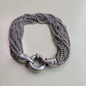 Vintage Italian Multi Strand Braided Bead Chain Bracelet 925 Sterling Silver